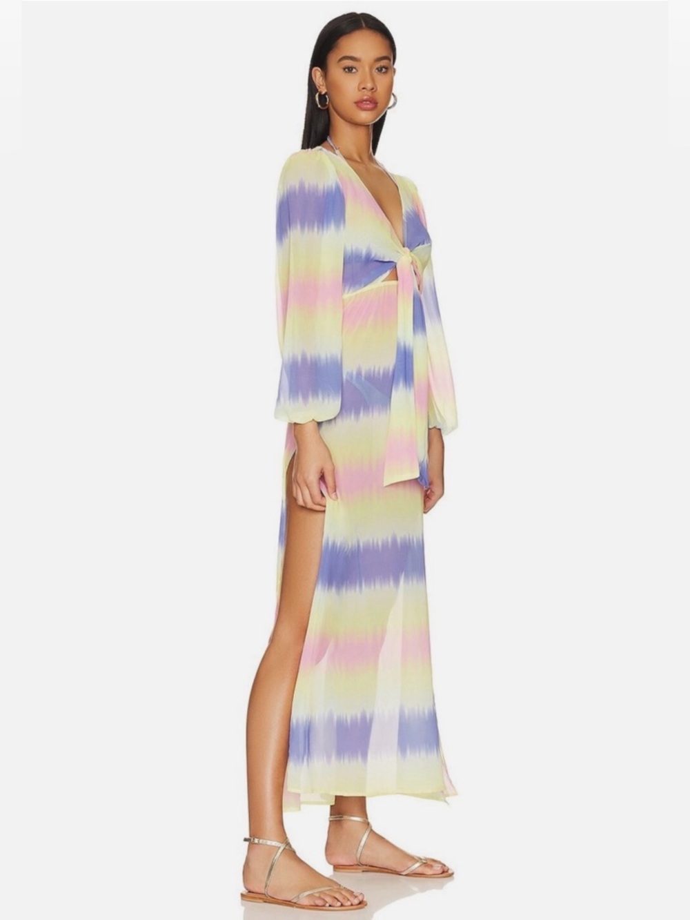 Beach Riot XS Shiloh Ombré Cover Up Maxi Dress Long Sleeve Cut Out